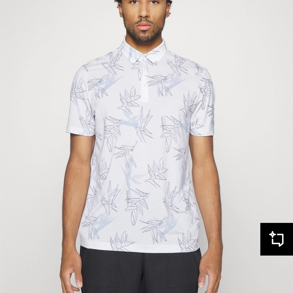 White and Gray Leaf Print Men's Shirt